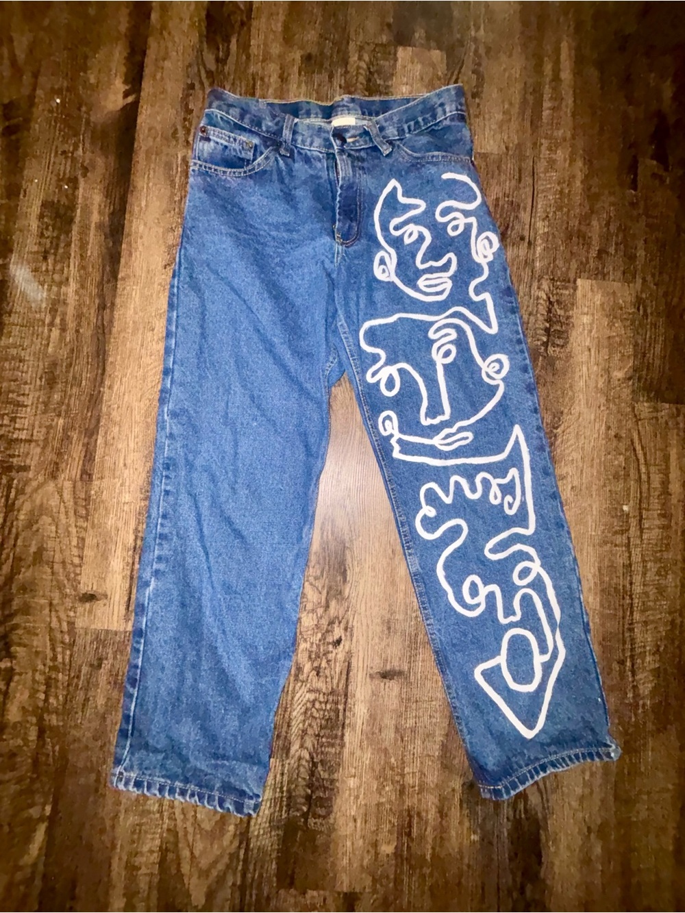 RK Brand Custom Hand Painted Abstract Face Splatter Jeans 30x30 Medium Wash
